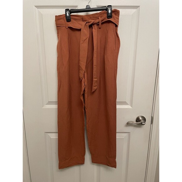 Madewell Drapey Paperbag Pants Size 4 Burnt Clay Linen Blend - Picture 4 of 8